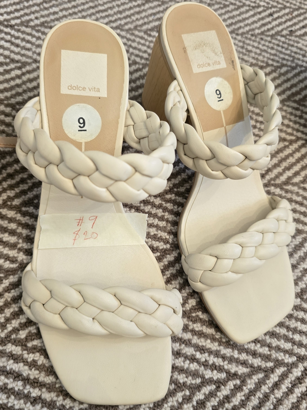 Dolce Vita Cream Braided Block Heel Sandals